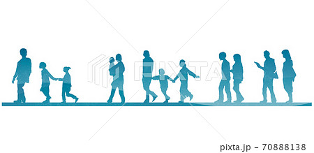 歩く家族やカップルのシルエットのデザインパーツのイラスト素材