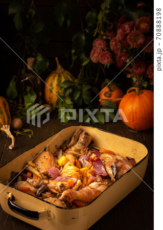Baked chicken with vegetables Baked chicken with vegetables 70888198