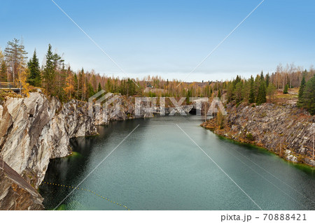 Marble canyon in Mining park Ruskeala at autumn Marble canyon in Mining park Ruskeala at autumn 70888421