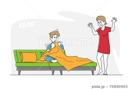 Girl Telling Scary Stories To Frightened Man のイラスト素材