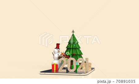The snowman and shopping cart on tablet for marketing online in  Christmas and new year  holiday content 3d rendering 70891035