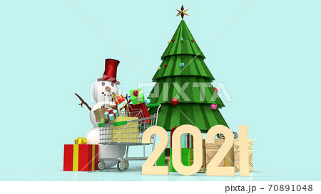 The Snowman And Shopping Cart For Christmas And のイラスト素材