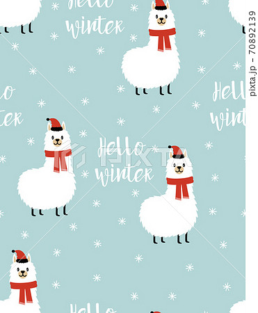 winter pattern with cute llama, vector illustration 70892139