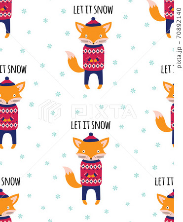 winter pattern with cute fox, vector illustration 70892140