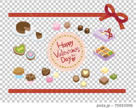 バレンタインデーのチョコレートやスイーツ お菓子のイラストセットのイラスト素材