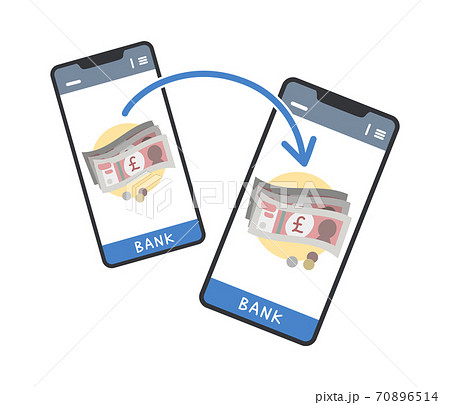 スマホからスマホに送金する様子のイラスト（イギリスポンド） 70896514