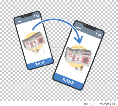 スマホからスマホに送金する様子のイラスト（イギリスポンド） 70896514