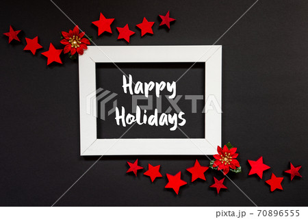 Frame, Red Winter Rose, Star, Text Happy Holidays Frame, Red Winter Rose, Star, Text Happy Holidays 70896555