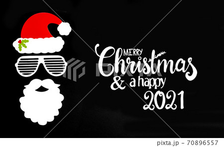 Santa Claus Paper Mask, Black Background, Merry Christmas And A Happy 2021 Santa Claus Paper Mask, Black Background, Merry Christmas And A Happy 2021 70896557