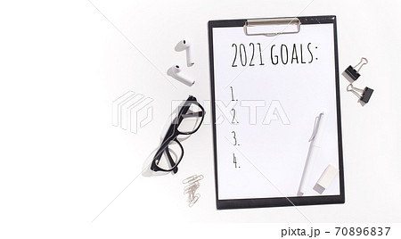 Clipboard With Goal List On Paper Sheet, Above-View, White Background Clipboard With Goal List On Paper Sheet, Above-View, White Background 70896837
