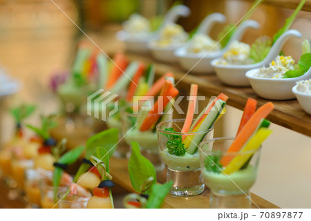 Chilled vegetable crudites with wasabi mayo. 70897877