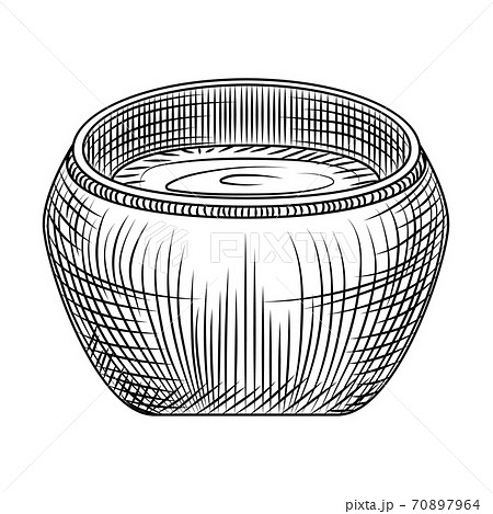 Pot element Korean traditional alcohol drink rice wine isolated on white background. Vintage engraved style. Pot element Korean traditional alcohol drink rice wine isolated on white background. Vintage engraved style. 70897964