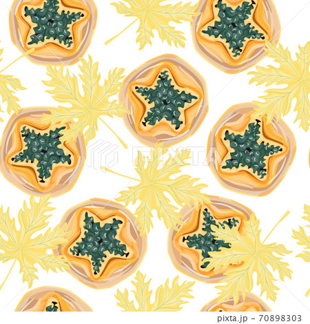Tropical seamless pattern with slice papaya and leaves. Pawpaw wallpaper. 70898303
