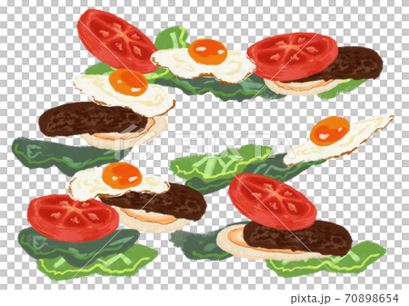 三明治，漢堡成分背景材料雞蛋番茄洋蔥生菜漢堡 70898654