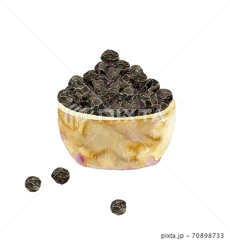 Watercolor black pepercorns in cup Watercolor black pepercorns in cup 70898733