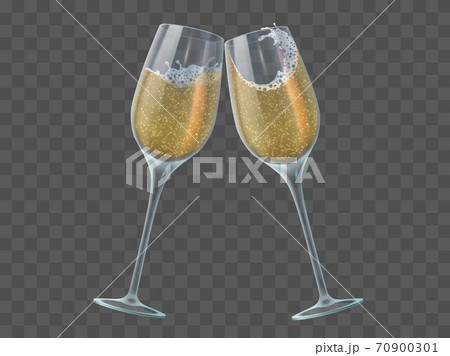 Two champagne glasses. Toast of wineglasses with sparkling transparent white wine and bubbles. Christmas, new year isolated vector elements Two champagne glasses. Toast of wineglasses with sparkling transparent white wine and bubbles. Christmas, new year isolated vector elements 70900301
