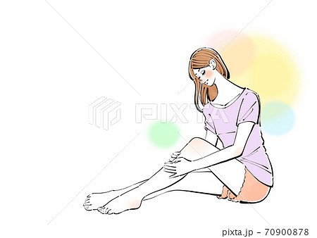 寝る前に足のリンパマッサージをする女性 美容 健康 のイラスト素材 寝る前に足のリンパマッサージをする女性 美容 健康 のイラスト素材
