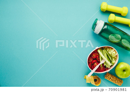 Creative flat lay of sport and fitness equipments. Creative flat lay of sport and fitness equipments. 70901981