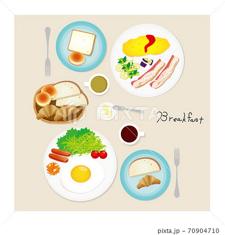 真上からみたパンとたまごの朝食イメージのイラスト素材