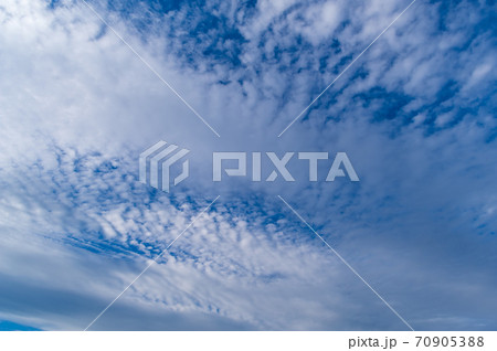 秋の空 青空と巻積雲 広角 d-1-2 鮮やか 秋の空 青空と巻積雲 広角 d-1-2 鮮やか 70905388