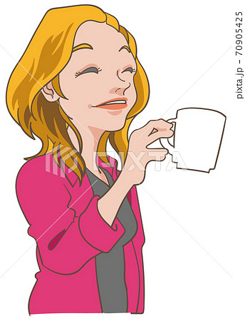 コーヒーを飲む外国人女性のイラスト素材