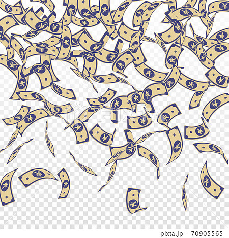 Chinese yuan notes falling. Floating CNY bills on  70905565