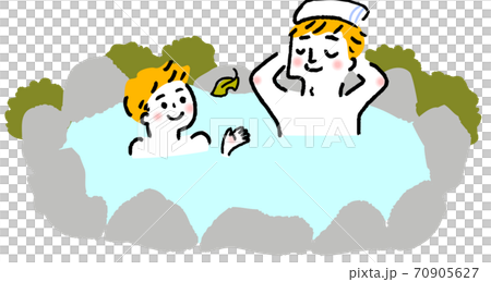 父親和孩子進入溫泉的插圖 父親和孩子進入溫泉的插圖 70905627