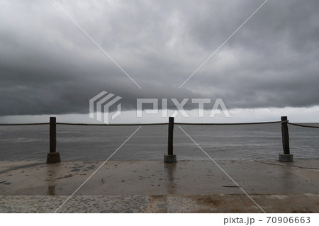 Giant depression hurrican storm cloud on the sky at tropical tourism beach, Thailand . 70906663