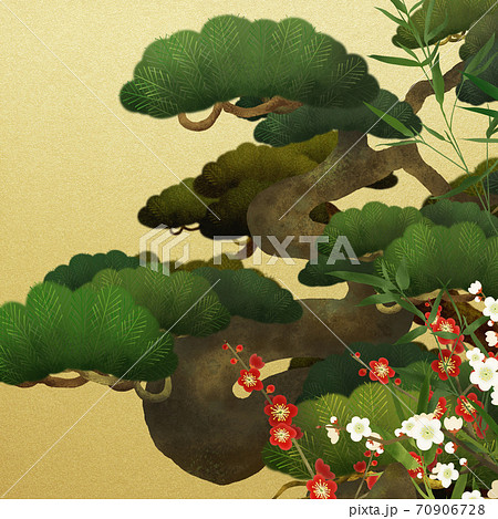 松竹梅と金箔の和風背景 - 複数のバリエーションがあります 松竹梅と金箔の和風背景 - 複数のバリエーションがあります 70906728