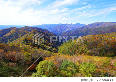奥日光　半月峠駐車場から望む紅葉の絶景 70906834