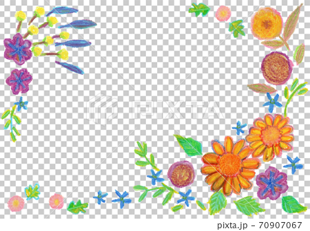 秋の花のクレヨンイラストのフレーム 70907067