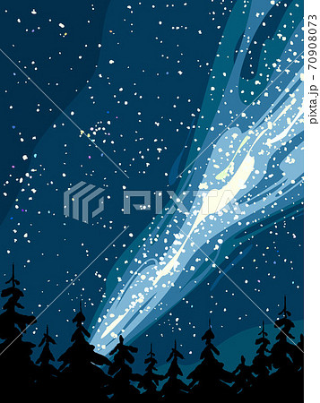 満天の星空 天の川 北国 冬の景色 縦のイラスト素材 満天の星空 天の川 北国 冬の景色 縦のイラスト素材