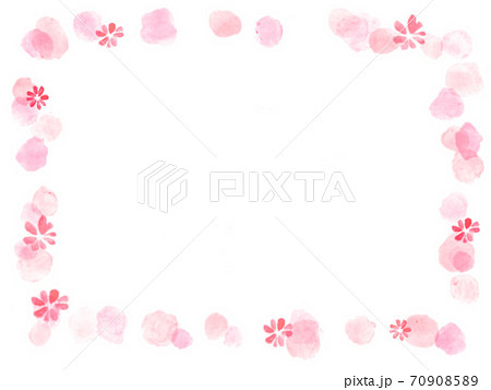 ピンクの花の手描きの春っぽいフレーム飾り枠のイラスト素材