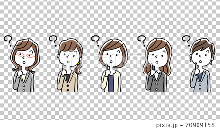Illustration material: Business woman in a suit, thinking, having doubts, set 70909158
