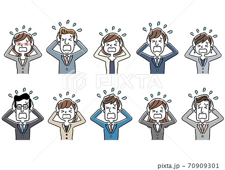 イラスト素材：スーツ姿の男女、ビジネス、セット、パニック 70909301
