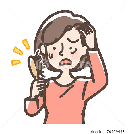 くしに毛が沢山ついていてびっくりする女性 くしに毛が沢山ついていてびっくりする女性 70909433