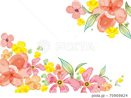 水彩風のカラフルな花のフレーム素材のイラスト素材