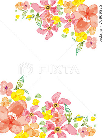 水彩風のカラフルな花のフレーム素材のイラスト素材