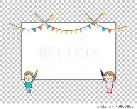 兒童用鉛筆和花環的白板框架 70909862