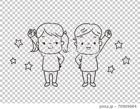 Line art of children who are enthusiastic in guts pose 70909864