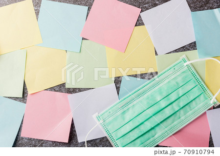 many blank paper stick note list with the face mask protective 70910794