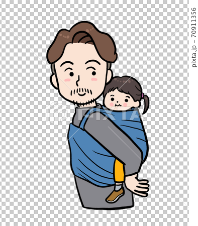 Illustration of a father hugging a child with a hug string 70911356
