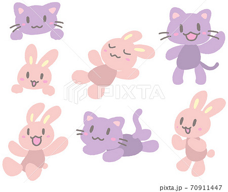 ねことうさぎのポーズセットのイラスト素材 ねことうさぎのポーズセットのイラスト素材