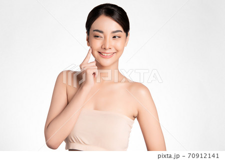Beautiful young asian woman with clean fresh skin on white background, Face care, Facial treatment, Beautiful young asian woman with clean fresh skin on white background, Face care, Facial treatment, 70912141