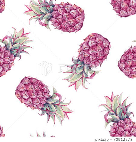 Beautiful seamless pattern with watercolor pineapple. Stock illustration. 70912278