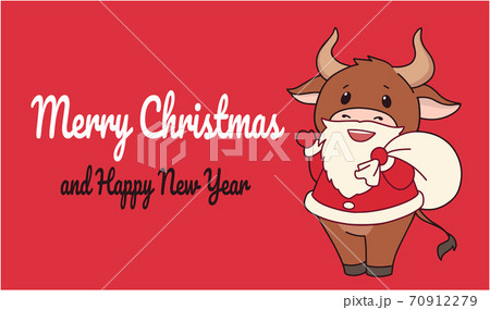 Cute ox wearing Santa costume. Christmas hand drawn vector illustration for greeting card. Cute ox wearing Santa costume. Christmas hand drawn vector illustration for greeting card. 70912279