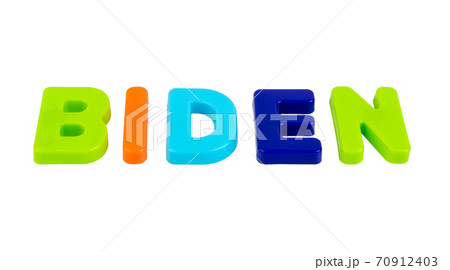 US presidential candidate Joseph Biden last name written on a white background. 70912403
