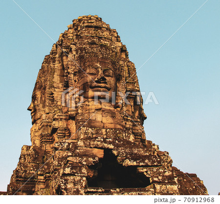 Face statues of Bayon temple at Angkor Thom in Siem Reap, Cambodia	 70912968