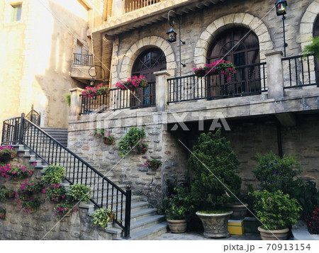Exterior decoration of castles European French style on French village at Ba Na Hills mountain resort in Danang, Vietnam Exterior decoration of castles European French style on French village at Ba Na Hills mountain resort in Danang, Vietnam 70913154