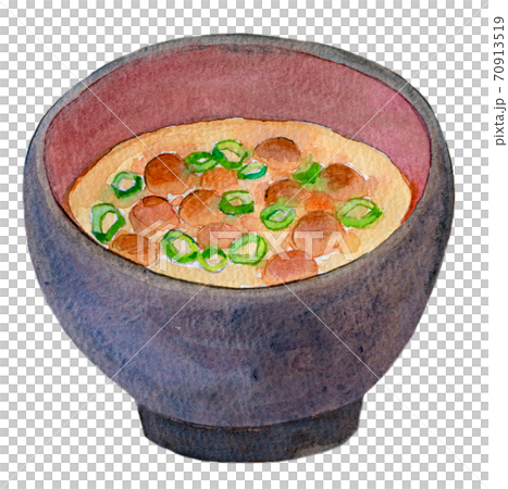 水彩イラスト 食品 なめこの味噌汁のイラスト素材
